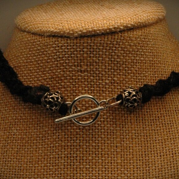 Bohemian Multi-color Kitty Cat on Handmade Black Hemp Choker 15" - Picture 4 of 4